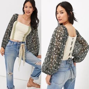 NWT Anthropologie Smocked Balloon-Sleeve Top